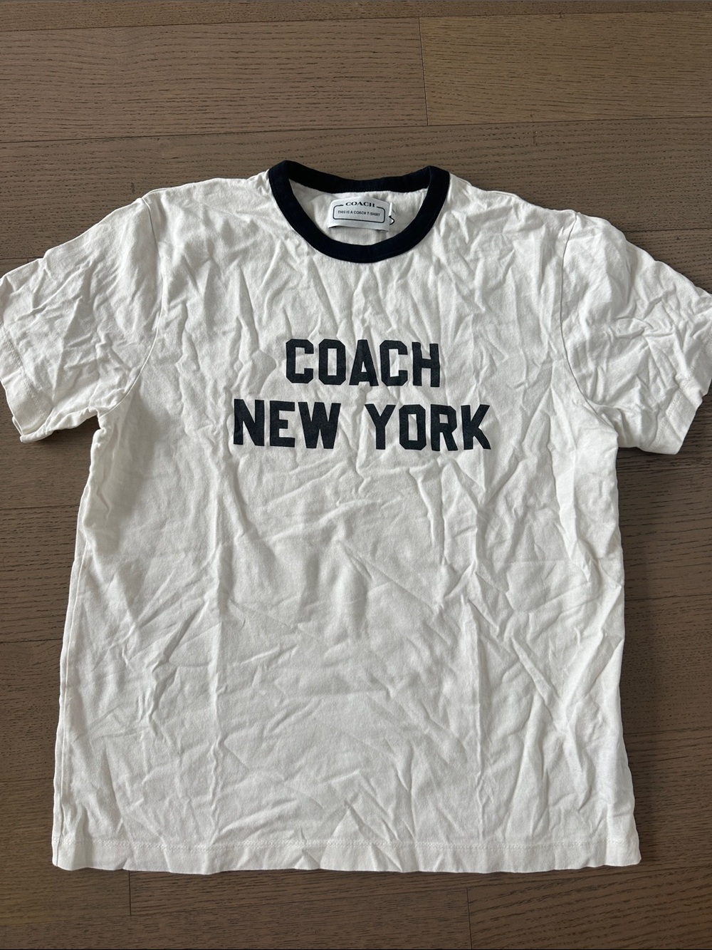 Coach White Short Sleeve Tee with Black Ringer and Logo